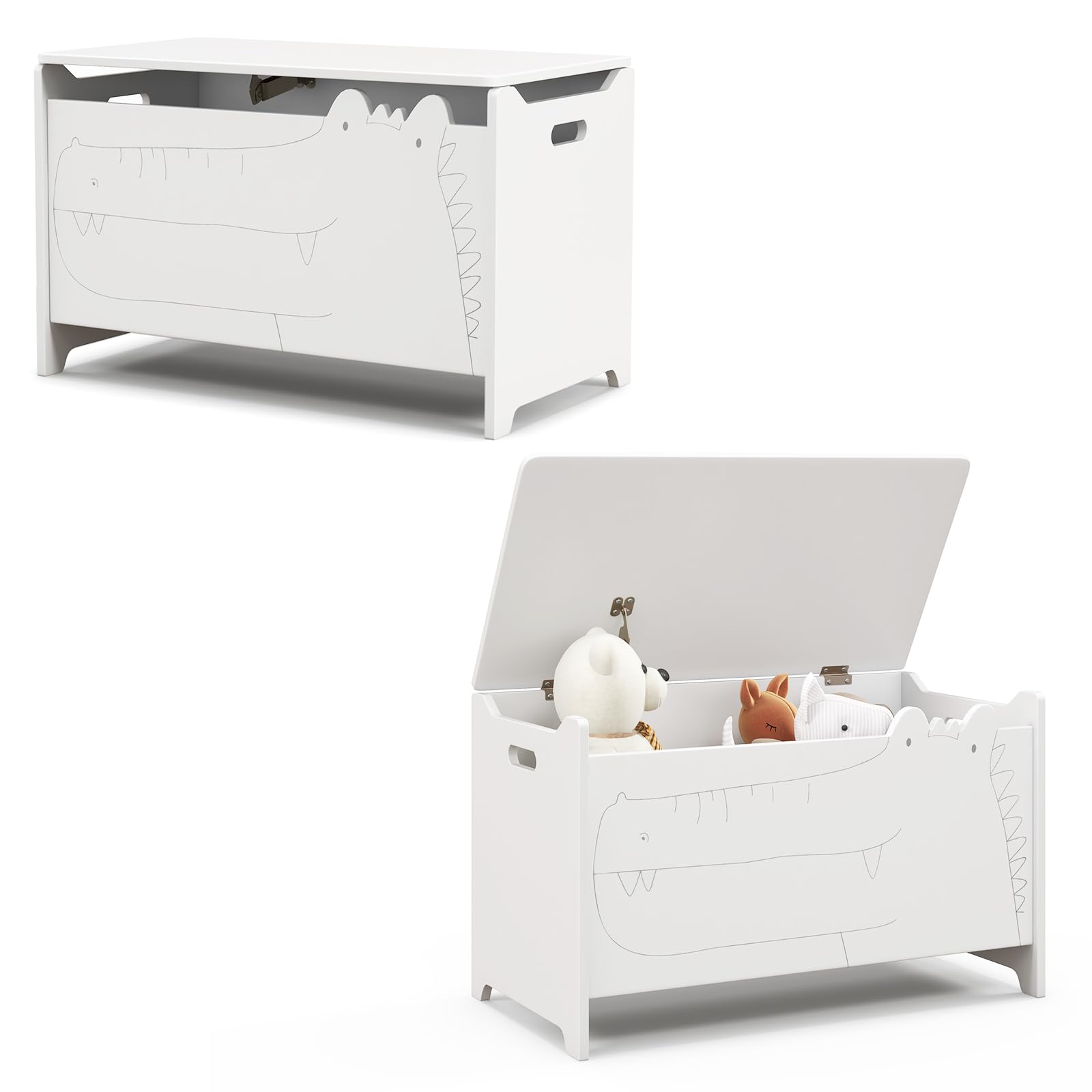 GYMAX Scatola per Giocattoli con Coperchio, Organizer per Giocattoli a Forma di Coccodrillo con Pratiche Maniglie, Cassapanca Contenitorei per Bambini, verde, 60 x 33 x 37,5 cm (Bianco)