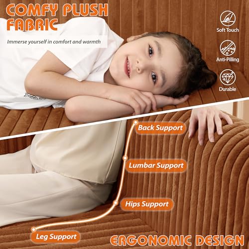 Image of HABUTWAY 49.8 inch Loveseat Boneless Couch, 4-in-1 Convertible Sofa Bed, Plush Fur Folding Futon Sofa Bed Couches Without Pillow for Living Room, High-Density Foam Support, No Assembly Required, Orange