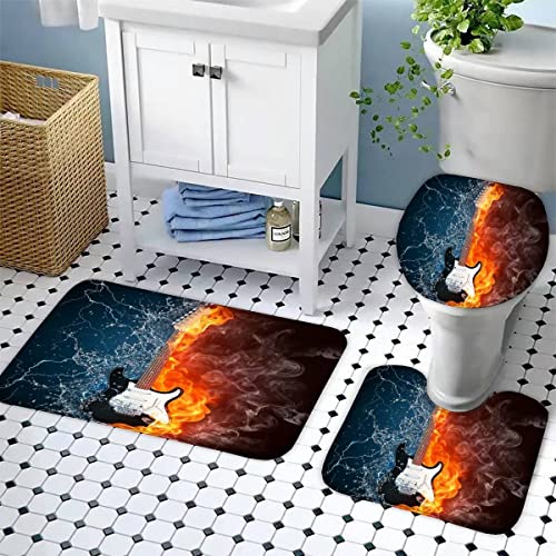 Badematten Set 3D 40x60 Wasser Feuer absorbierend 3-teiliges Badezimmerteppich-Set maschinenwaschbare weich badteppich… – Bild 4