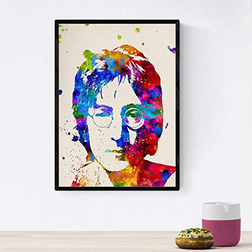Poster Nacnique Image de John Lennon. Affiches avec design aquarelle de célèbres, acteurs, musiciens et caractères connus. Taille A4 avec cadre