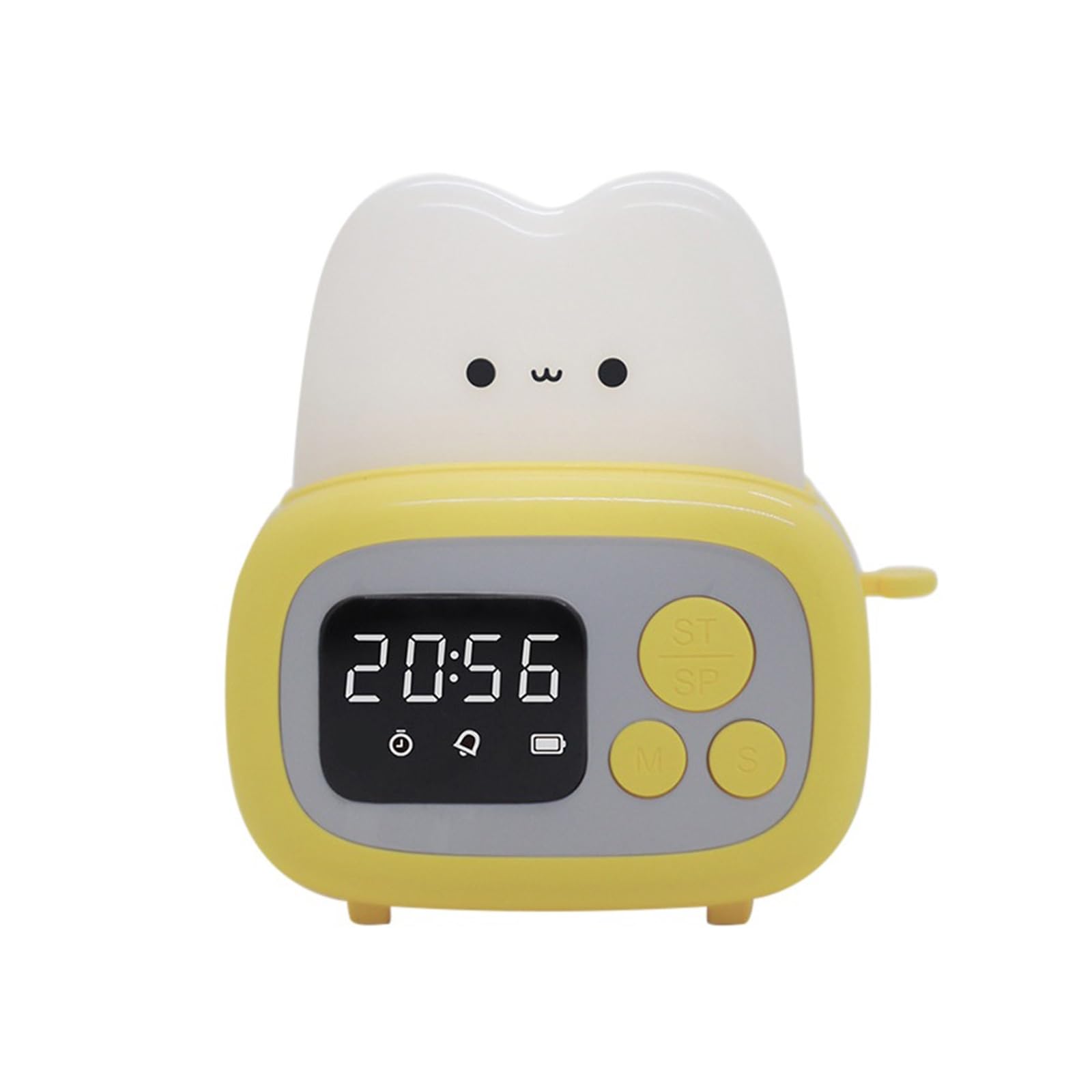 J9V4G6S3B5 Desk Clock Cute Bread Maker Alarm Clock Sleeping Timing USB Rechargeable Lamp Bedside Table Desk Birthday Holiday analogue alarm clock(Yellow)