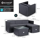 KESSER® Polyrattan Lounge Aruba - Gartenlounge für 4-5 Personen Gartenmöbel-Set Sitzgruppe aus 3er Gartensofa, Sessel, Hocker Beistelltisch mit Sitzkissen für Garten, Terrasse und Balkon, Anthrazit