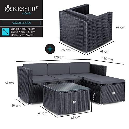 KESSER® Aruba Tuinlounge van polyrotan, voor 4-5 personen, set van 3 tuinbanken, fauteuil, kruk, bijzettafel met… - Image 8