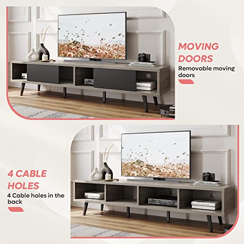 Bestier 70 Inch Mid Century Modern Tv Stand For 75 Inch Tv, Low Profile Tv Stand With Storage, Entertainment Center For Living Room, Cord Management, Gray Wash #TOP4