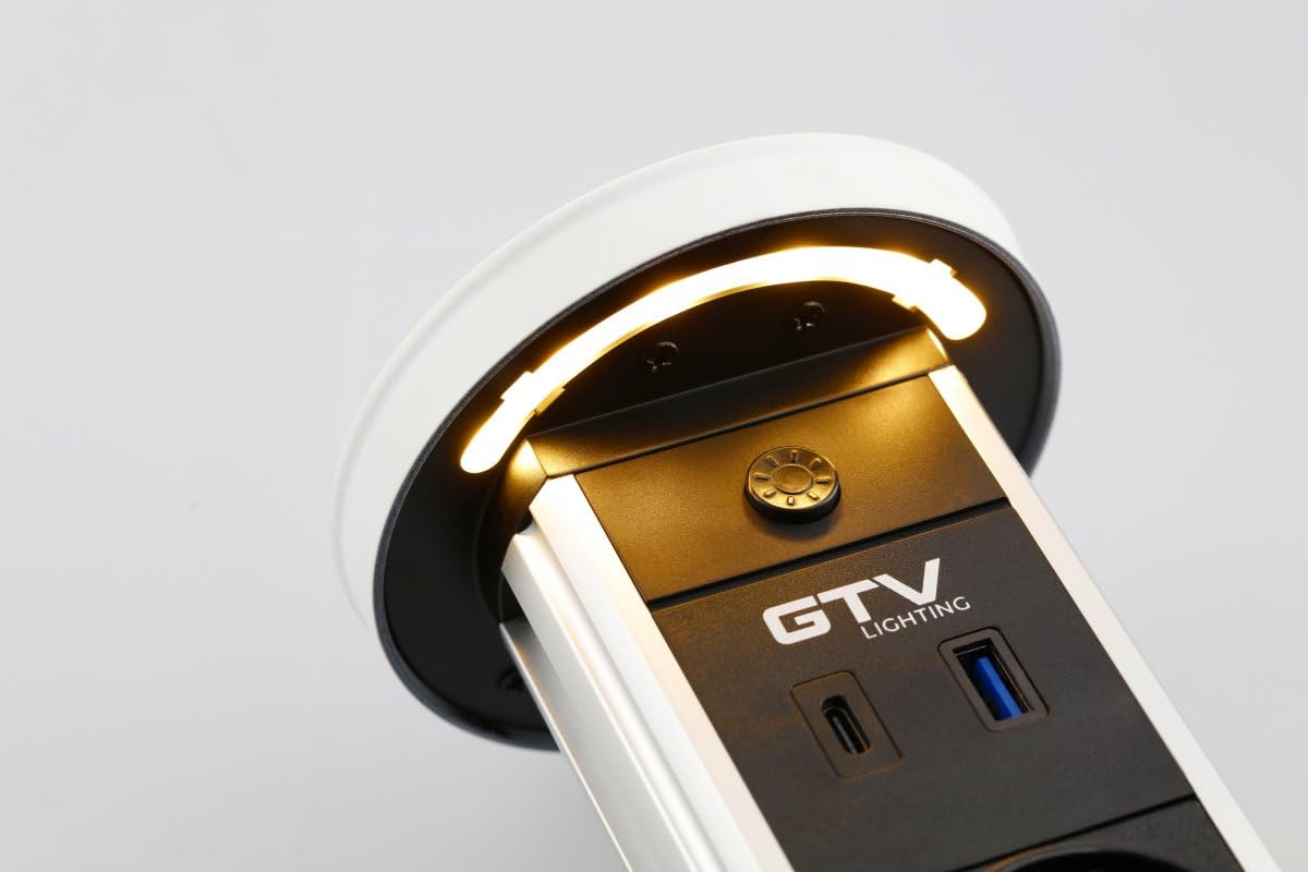 GTV Prise de table encastrable CAMINO 80 mm, 2 x français, USB-A+C, charge à induction 10 W, câble de 1,5 m, blanc - Solution parfaite pour les lieux de travail modernes