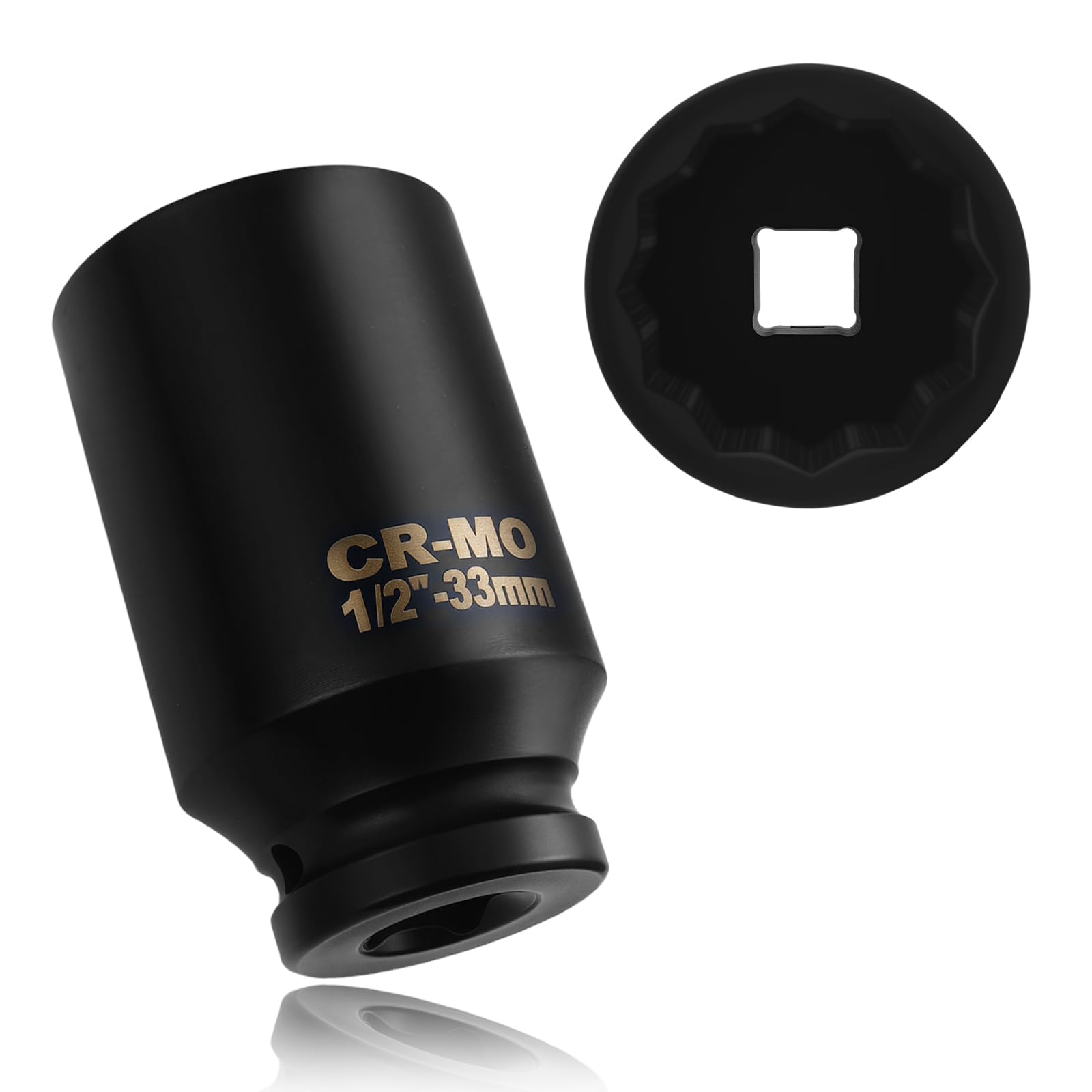Gniazdo 33 mm z napędem 1/5.1 cm, antypoślizgowe nasadki udarowe z 12-punktową konstrukcją, wytrzymały, profesjonalny zestaw nasadek do nakrętek kół do odłączania nakrętek koła za pomocą klucza