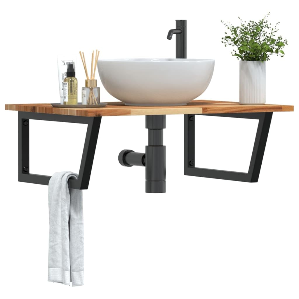 Étagère de lavabo suspendue bois acacia massif 80x60cm pour vasque