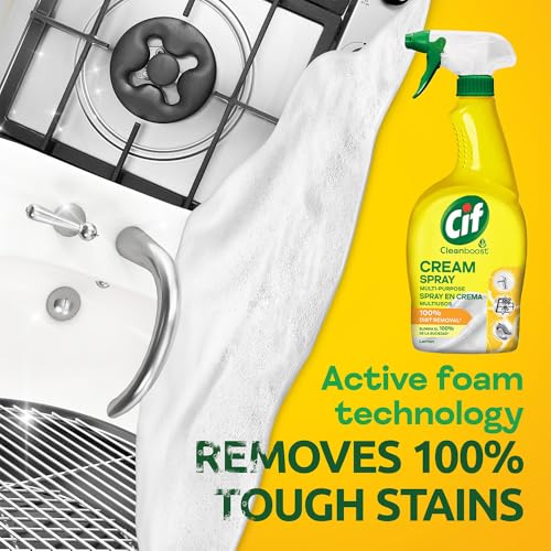 Image of Cif Cleanboost Cream Spray Lemon Multipurpose Surface Cleaner | 100% Dirt Removal | Fresh Lemon Fragrance | 650 ML