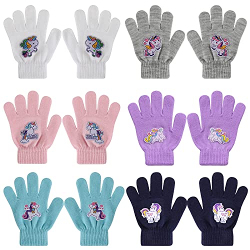 QKURT 6 Paires Gants Enfants, Gants Licorne pour Enfants, Gants Magiques d'Hiver, Mitaines de Gants Tricotés pour Enfants pour Garçons et Filles de 5 à 12 Ans Cover