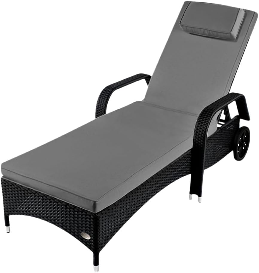 RS Trade ‚Toscana XXL‘ Outdoor Polyrattan Sonnenliege mit Rollen und verstärktem Gestell (bis 160 kg), Lehne 5-Fach verstellbar, Rattan Gartenliege…