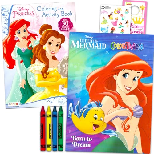 Livre de coloriage Ariel la Petite Sirène avec gommettes et jeux créatifs