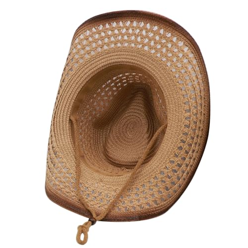 Image of Straw Cowgirl Hat for Women Cowboy Hats for Men Wide Brim Sun Hat Shapeable Western Hat Beach Hat