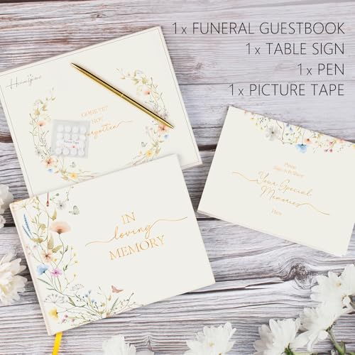 Hunanyume Funeral Guest Book for Memorial Service, in Loving Memory Guest Book with Gold Pen Please Sign Table Card, Wild Floral Funeral Sign in Book for Guests (7" x 9") by Hunanyume - Used condition - Image 8