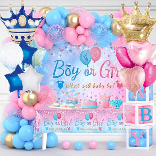 Image of Pink And Blue Crown Balloons Set For Boy or Girl Baby Shower Gender Reveal Pary Decorations