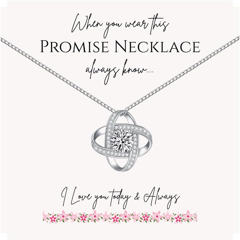 Promise Necklace Sterling Silver – Friendship, Graduation, Long Relationship Gift – Sentimental Love Knot Necklace for Daughter, Friend, Girlfriend – 925 Silver Jewelry