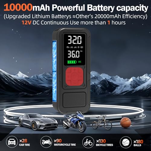 Image of Y34 Tire Inflator Portable Air Compressor,4X Faster Inflation,10000mAh Cordless /12V DC 150PSI Air Pump for Car Tires with Digital Pressure Gauge /LED Light for Car,Motorcycle,Bike,Ball