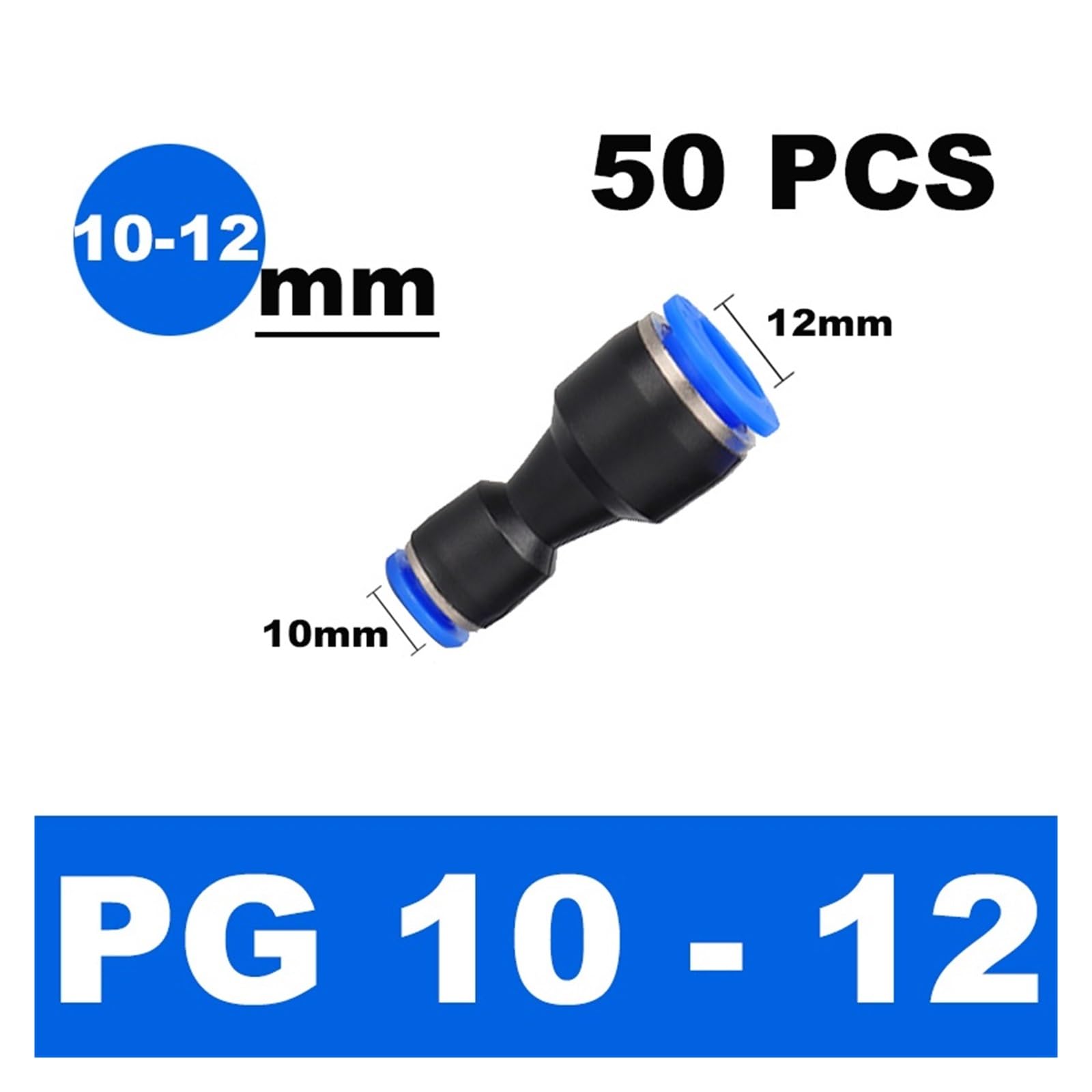 SSIMOO 100/50 Uds. Serie PU/PG 6-8mm 4 a 16mm OD tubo de velocidad de flujo de aire de manguera conectores neumáticos de aire rápido de plástico acoplamiento accesorio de latón kindly (Color : 10mm-1