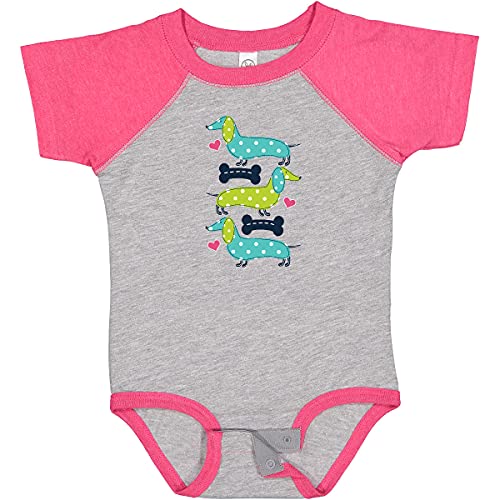 inktastic Dachshund Dog Lover Polka Dot Puppies Baby Bodysuit 6 Months Heather and Hot Pink 337d6