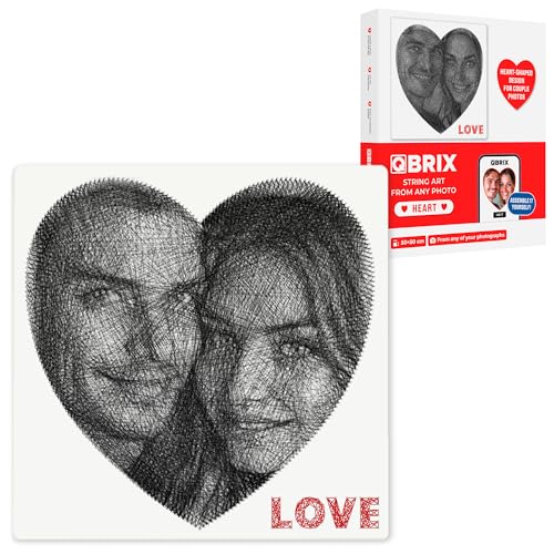 QBRIX Herz String Art Fadenbild DIY | personalisiertes Geschenk | eigenes Foto als Garnbild | Wunschmotiv | Wandbild (Herz Form 50×50 cm)