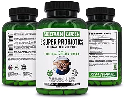 Siberian Green 6 Super Probiotics 120 Capsules - Traditional Formula Rich with Bifido & Lacto Acidophilus to Soothe Digestion, Restore Normal Flora
