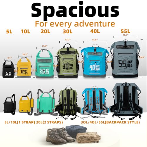 Image of MORXPLOR Dry Bag Waterproof,5L /10L /20L /30L /40L /55L Roll Top Dry Bag Backpack with WaterProof Phone Case for Swim,Kayak