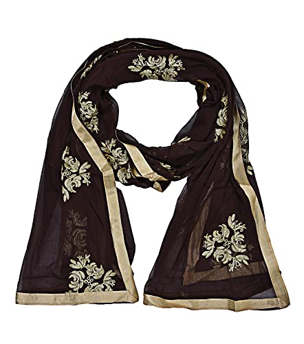 Image of Youthquake Golden Embroidered Work Chiffon Dupatta For Womens & Girls With 4 Side Gold Lace
