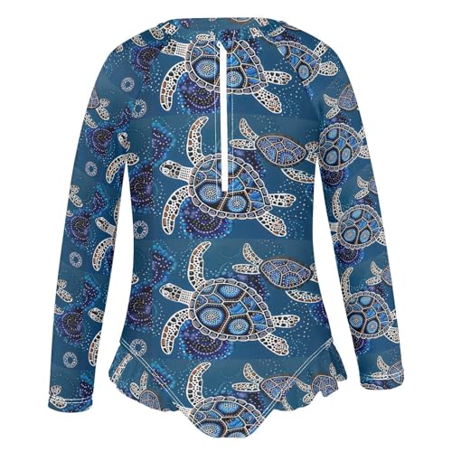 Vintage Sea Turtle Girls Long Sleeve Swimsuit UPF 50+ Rashguard Swimwear One Piece Bathing Suit for 3-12 212186722