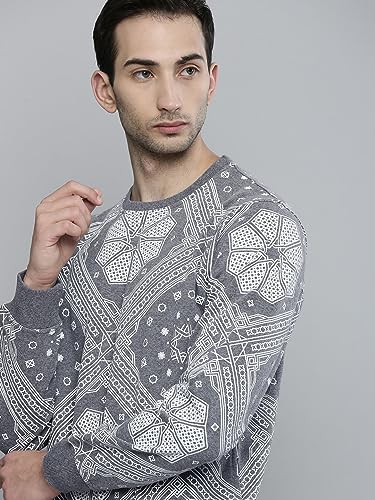 Image of The Indian Garage Co Men Regular Fit Floral Crew Neck Overhead Sweatshirt