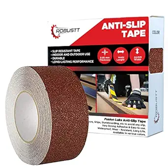 Robustt Anti Skid/AntiSlip 18mtr(guaranteed) X50mm (Pack of 1) Brown Fall Resistant with PET Material and Solvent Acrylic Adhesive Tape for Slippery Floors, Staircase, Ramps, Indoor, Outdoor Use