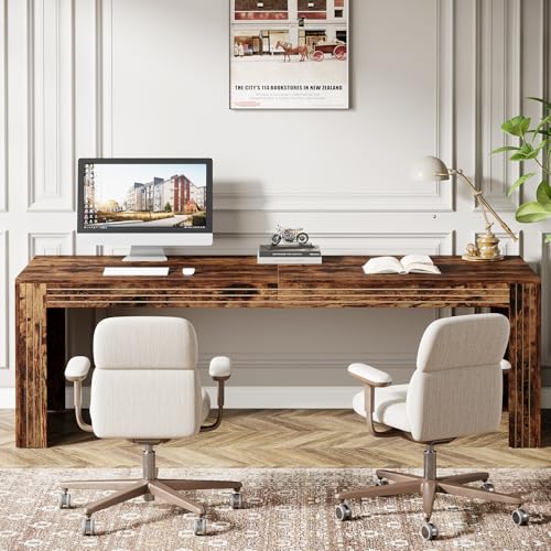 Image of Tribesigns 79-Inch Extra Long Desk, Two Person Double Desk for Home Office, Wooden Long Computer Desk Writing Table for Office, Vintage Brown