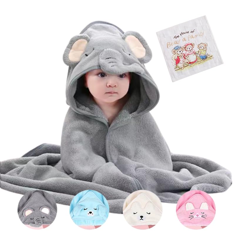 Image of BREWSTARK Animal Hooded Bath Towel Ultra Soft Hooded Towel for Babie Toddler, Infant - Ultra Absorbent, Bathrobe Blanket Toddlers Shower Gifts for Boys Girls (Gray), Large