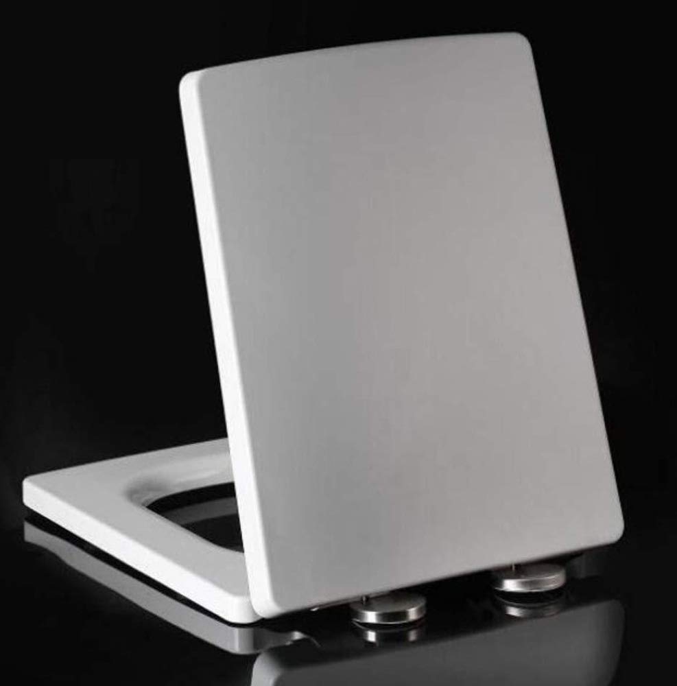 mlhk Toilet Seat Lid Anti-Bacterial Square,White Toilet Lid Soft Close Quick Release Cover,WC Toilet Seats Top Fixing Hinges Easy Instal,White-41~48 * 36.5CM