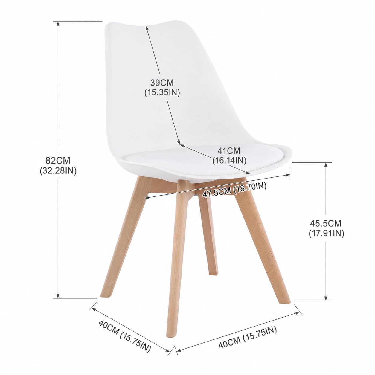EGGREE Set di 4 Pranzo Ufficio Sedia con Gambe in Faggio Massiccio Sedie Senza Braccia Imbottita di Design per il Massimo Comfort Bianco