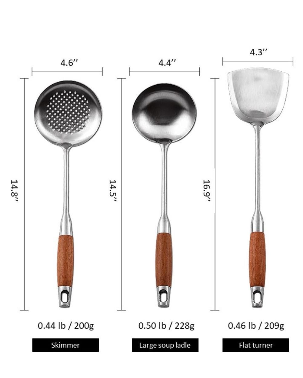 Set di utensili da cucina con manico in acciaio inox, resistente al calore