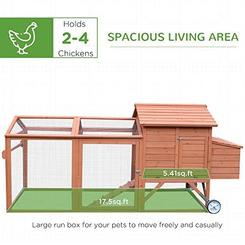 Image of PawHut 96.5 inch Chicken Coop Wooden Hen House Poultry Cage Pen Portable with Wheels and Nesting Box, Chicken Cage for Backyard Outdoor, Natural