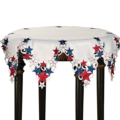 Collections Etc Americana Stars Patriotic Round Table Topper, White