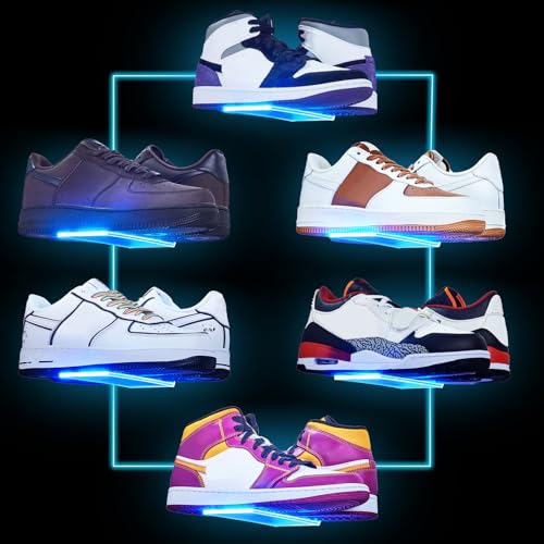 DILIBRA Set of 6 Floating Shoe Display Shelf with Lights Glow Color Changing Clear Acrylic Shoe Shelf for Wall Levitating Sneaker Shelves Wall Mount for Display Your Top Shoes Collection