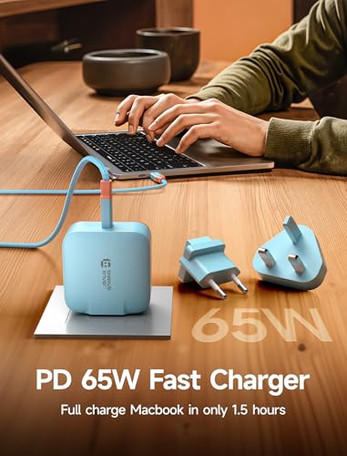 Image of JSAUX 65W GaN USB C Charger for Switch 2, EU /UK Plug, 6.6FT Cable, Blue | Powers in TV Mode, GaN PD Fast Charge for ROG Xbox Ally, Steam Deck, ROG Ally, iPhone 17, Galaxy, Tablet & Laptop