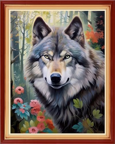 Image of Magxvouy Cross Stitch Kits Stamped Full Range of Embroidery Kits,Cross Stitch Patterns Needlework Kits for Beginners 11CT Printed Kits&Wolf Forest 16x20 inch