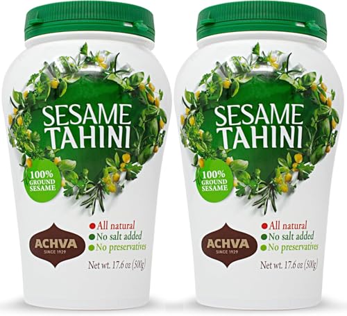 Achva Sesame Tahini Paste - Pack of 2 x 500G Roasted & Pure Stone Ground Ethiopian Sesame Seeds - Rich Creamy Taste for Hummus & Tahini Sauce - Kosher Vegan Gluten Free Peanut Free & Non-GMO