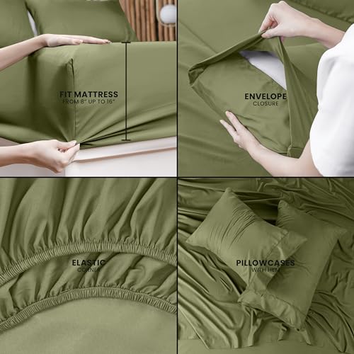 Image of Utopia Bedding Queen Size Sheet Set - 4 Piece Bed Sheets, Soft and Breathable Microfiber, Includes 1 Fitted Sheet, 1 Flat Sheet and 2 Pillowcases - Oeko-Tex - (Olive) (Pack of 2)