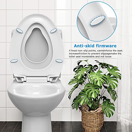 Elongated Toilet Seat with Built in Potty Training Seat, Potty Training Toilet Seat for Toddlers, Magnetic Kids Seat and Cover, Slow Close and Never Loosen, Fits both Adult and Child, White Elongated