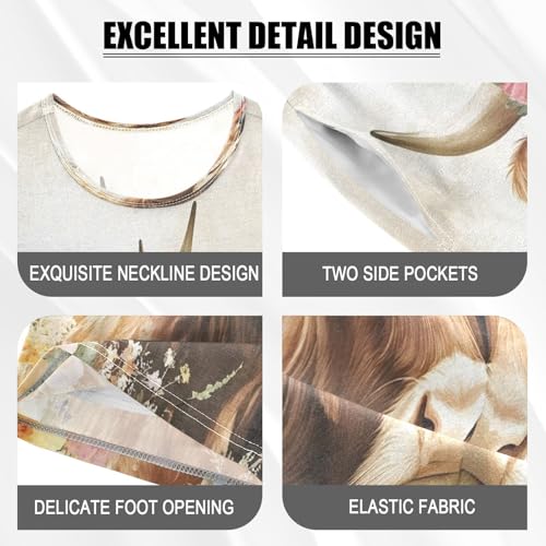 ALAZA Highland Cow Cattle in Love Flower Pajamas Set Short Sleeve Cotton Sleepwear Summer Pjs 2 Piece 5-14Y4