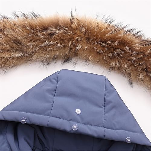 2 Pcs Little Boys Girls Winter Warm Puffer Zipper Pocaket Soild Fur Trim Snow Bib Jacket and Snow Pants Snowsuit Set4