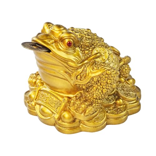 Grenouille porte-bonheur, Statue de bassin de trésor de crapaud Feng Shui avec pièce de monnaie,...