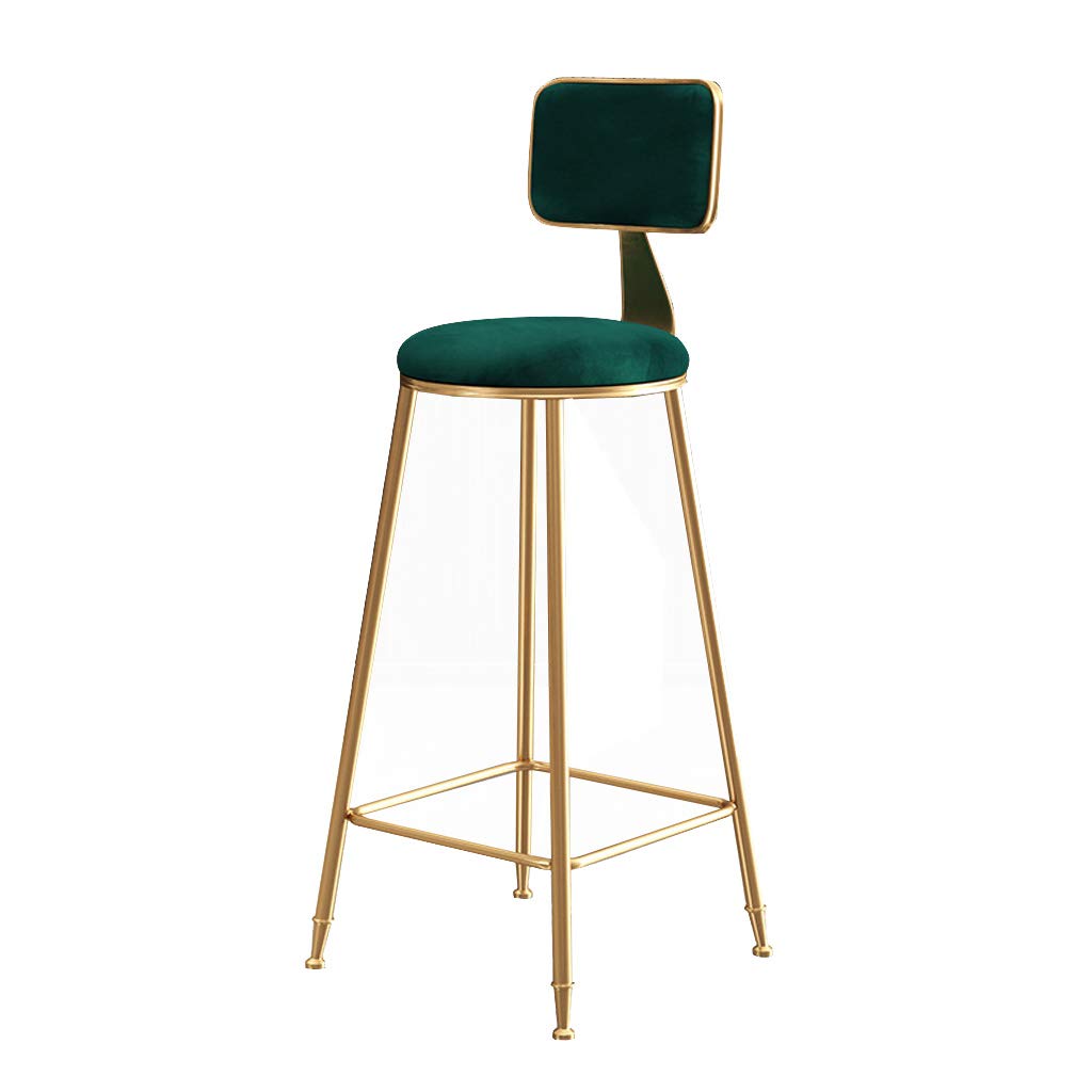 Modern Barstools Footrest Chair with Back Side Dining Chairs Counter Height | Velvet Cushion and Metal Legs for Bar Pub Dining Kitchen, Green