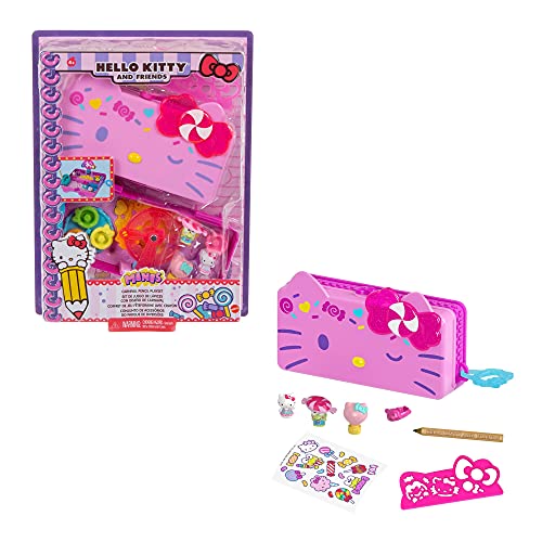 Mattel Hello Kitty and Friends Minis Candy Carnival Pencil Case Playset (7.5-in), 2 Sanrio Figures and Stationery Supplies, Great Gift for Kids Ages 4Y+