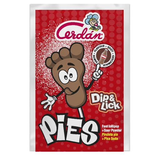 Caramelos Cerdán - Pies | Estuche con 20 Uds | Piruletas Pintalenguas Forma de Pie Sobre con Pica Pica Sabor Cola | Sin Gluten ni Alérgenos | Ideal para Fiestas, Navidad y Cumpleaños
