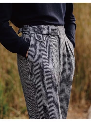 Mens Tweed Dress Pants Retro Wool Slacks Trousers Regular Fit Suit Pants for Men2