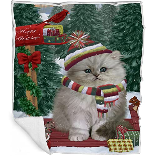 Doggie of the Day Persian Cat Blanket - Merry Christmas Woodland Sled - Super Soft & Warm Pet Theme for Sofa or Bed, Warm Fleece, Sherpa or Woven Material, BLNKT51206 (30x40 Fleece)